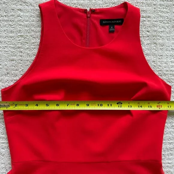 BANANA REPUBLIC | Lightweight Wool Orange Sleeveless Fit & Flare Dress Sz 8 - Picture 4 of 7